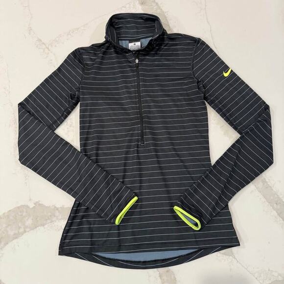 Nike Pro DriFit HalfZip Pullover Athletic Top Women Small Black Stripe Thumbhole - Picture 1 of 7